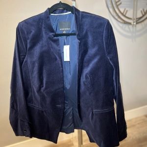 Banana Republic Yellow Mustard and Navy Blue Suede Blazer